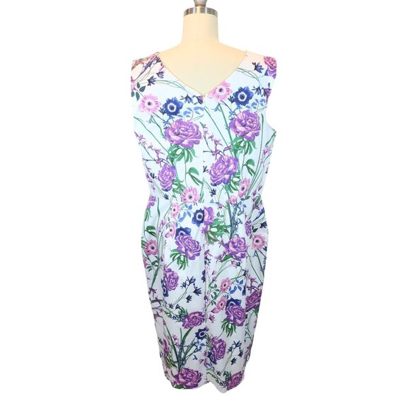 TALBOTS Purple Floral Sateen Botanical Gardens Sheath Dress Size 12 Cotton - Picture 4 of 10
